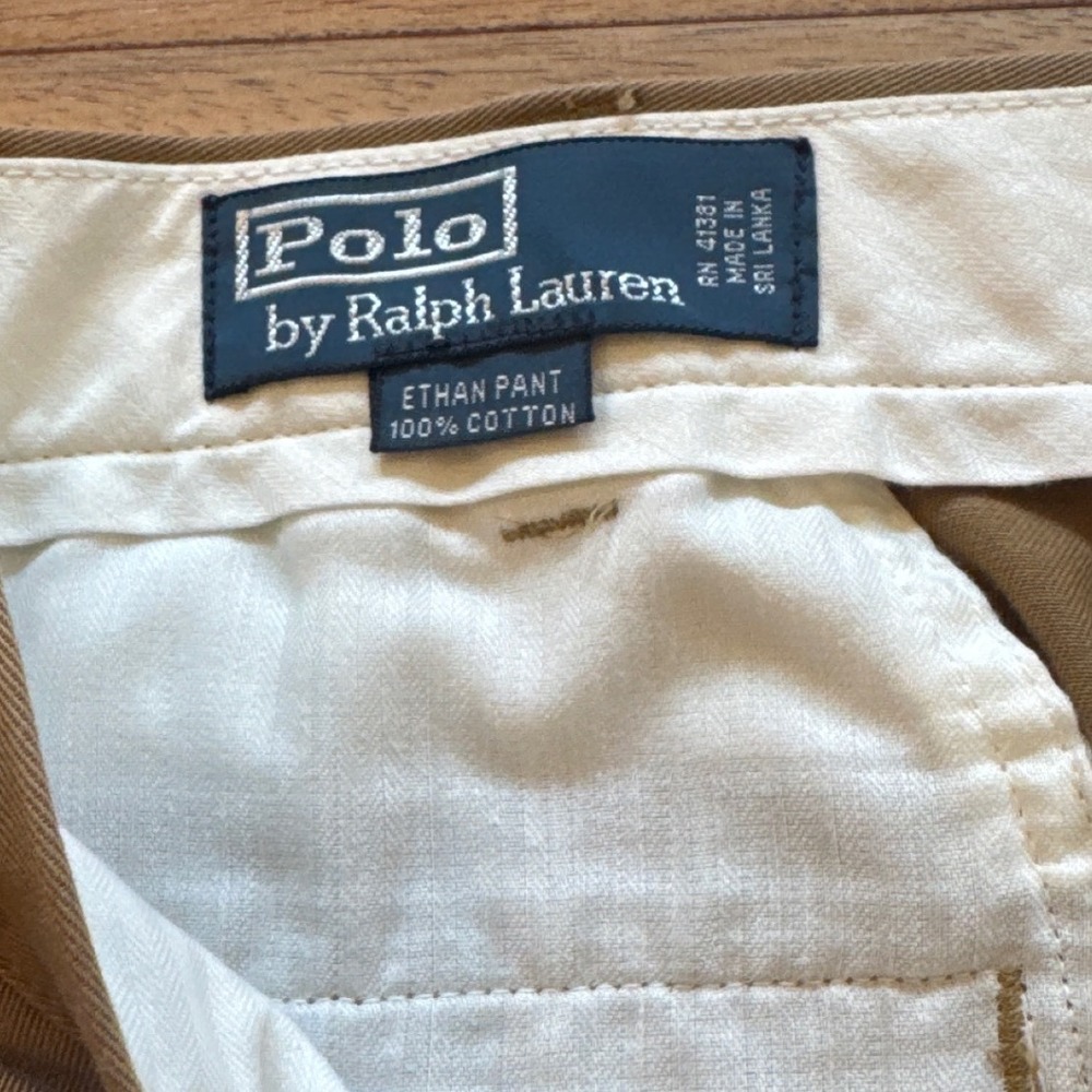 Polo Ralph Lauren Ethan Pant Mens 36x32 Khaki Tan Pleated Cotton Chino Trousers - Picture 4 of 7